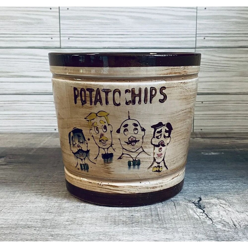 Vintage Barber Quartet Sweet Adeline Potato Chip Ceramic BARWARE Snack Crock
